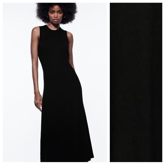 NWT. Zara Black Knitted Midi Sleeveless Dress. Size M. - Picture 1 of 10